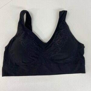 Rhonda Shear women's black stretch removable padding sports bra lounge floral 2X